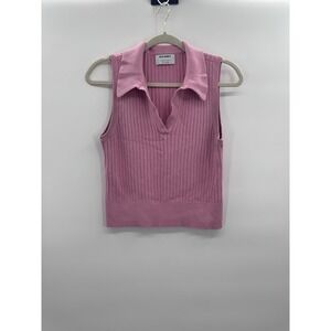 Old Navy Medium Knit Top Pink Sleeveless Blouse Ribbed Collared Elevated Basic